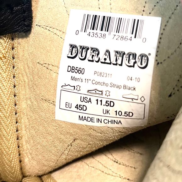 Durango Men's Black Leather Cowboy Western Boots Nickel Toe Rand Sz 11.5 - Picture 11 of 11